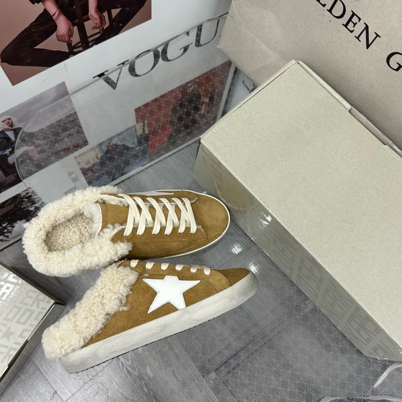 2025 Women GGDB Brown White Suede Shearling Sneakers