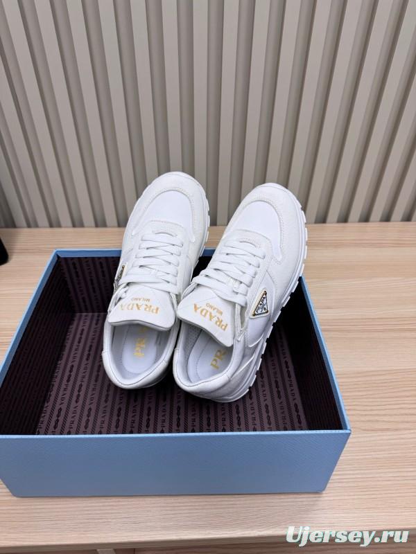 2025 Women Prada White Leather Sneakers