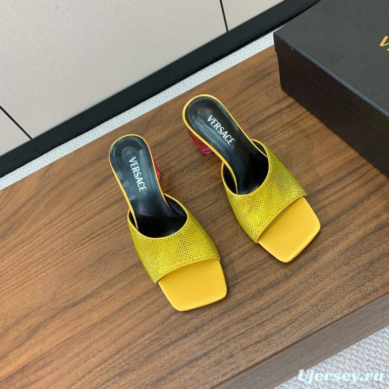 2025 Women VERSACE Yellow Leather Slippers