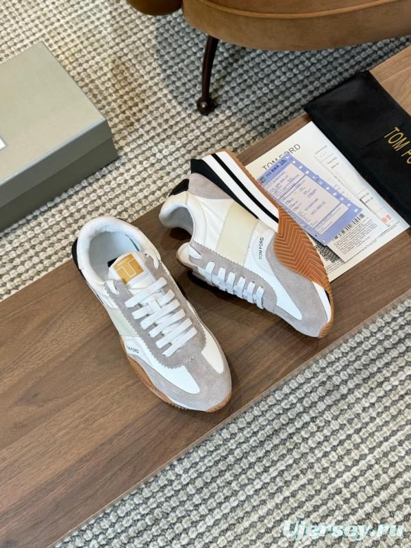 2025 Women TOM FORD White Grey Suede Leather Sneakers LY00360