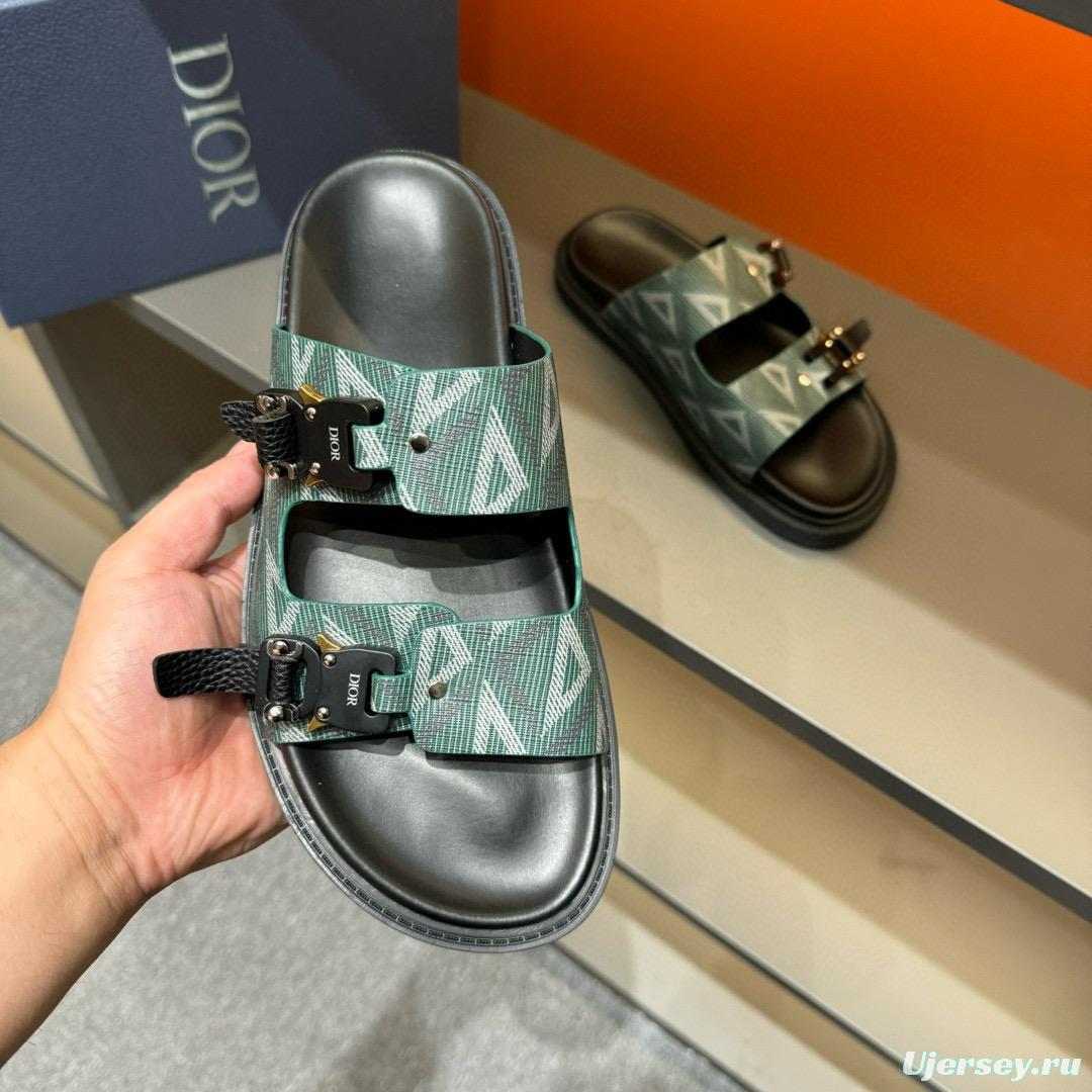 2024 Men's Dior Green Canvas Leather Slippers