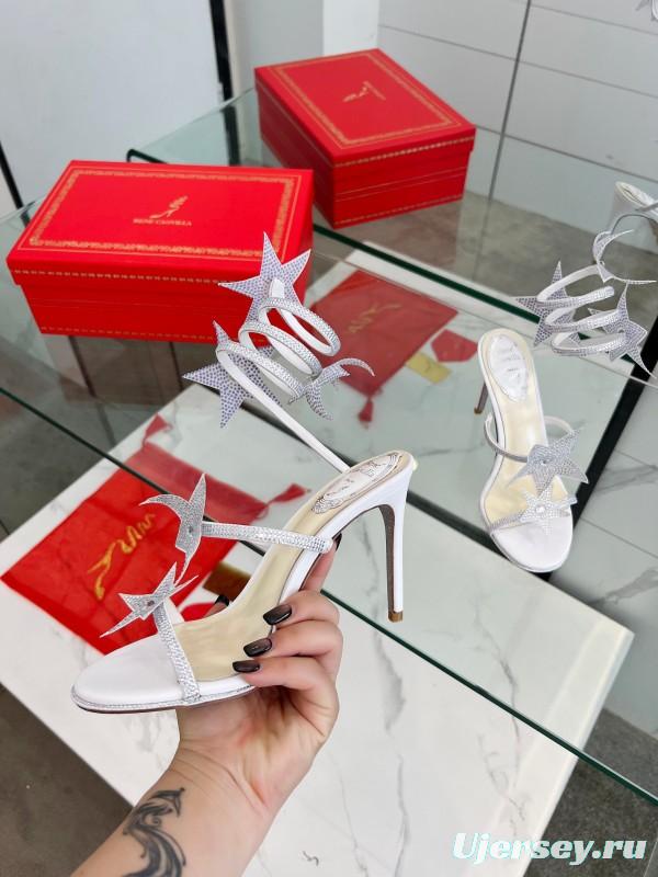 2025 Women RC Silver Crystal Satin High Heel Star Pattern LY00340