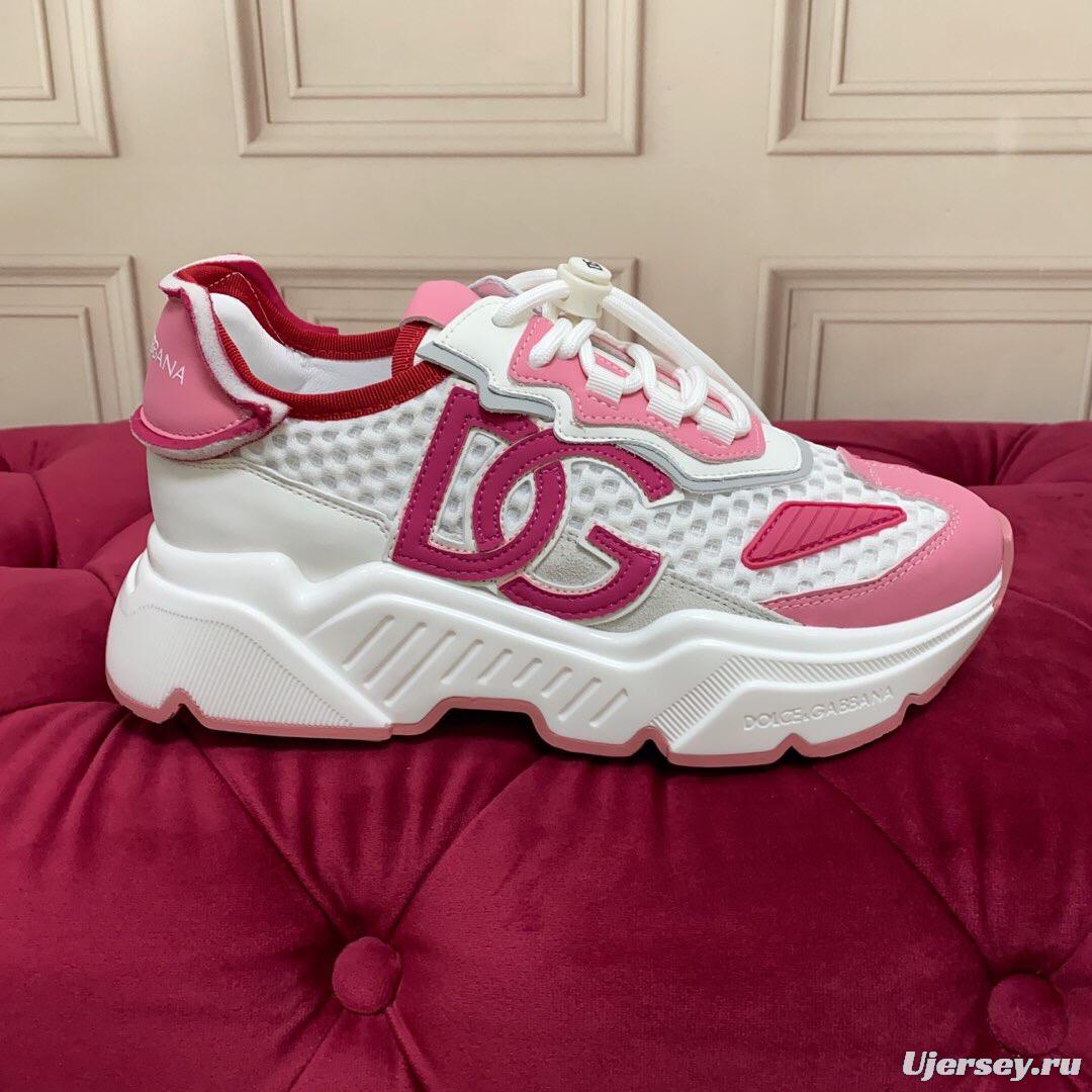 2025 Women Dolce & Gabbana White Pink Mesh Sneakers LY00330(F)