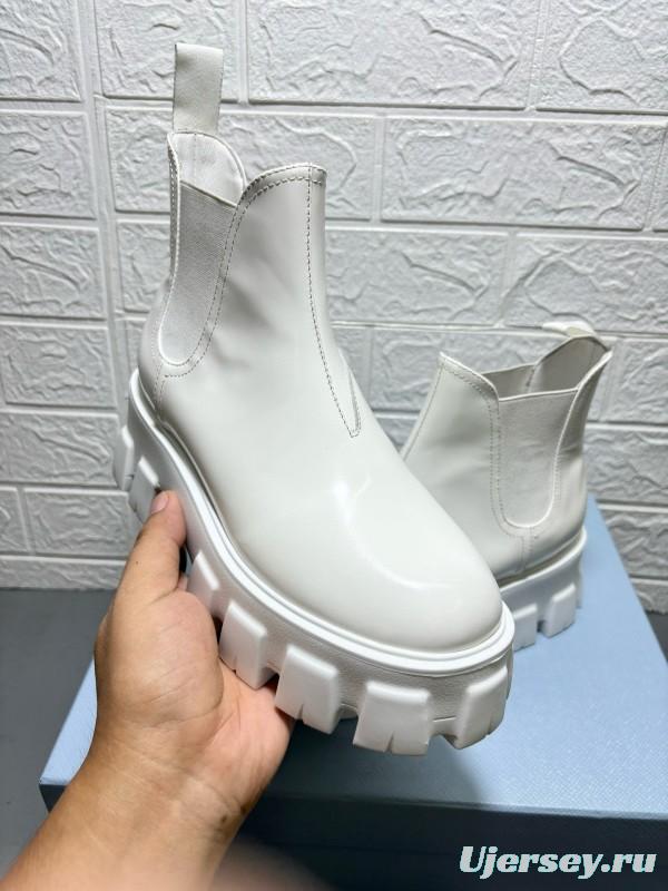 2024 Women Prada White Leather Chelsea Boots MJ00380