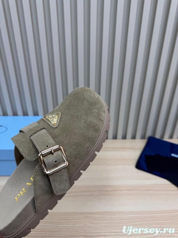 2025 Prada Grey Suede Slippers LY00280