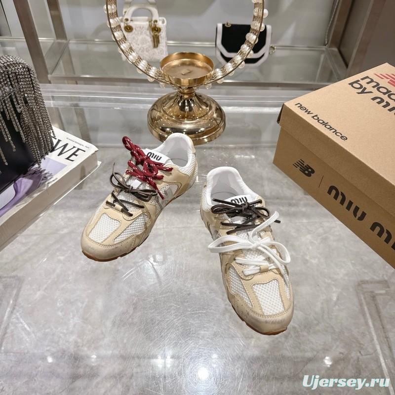 2025 Women New Balance Beige White Leather Mesh Sneakers