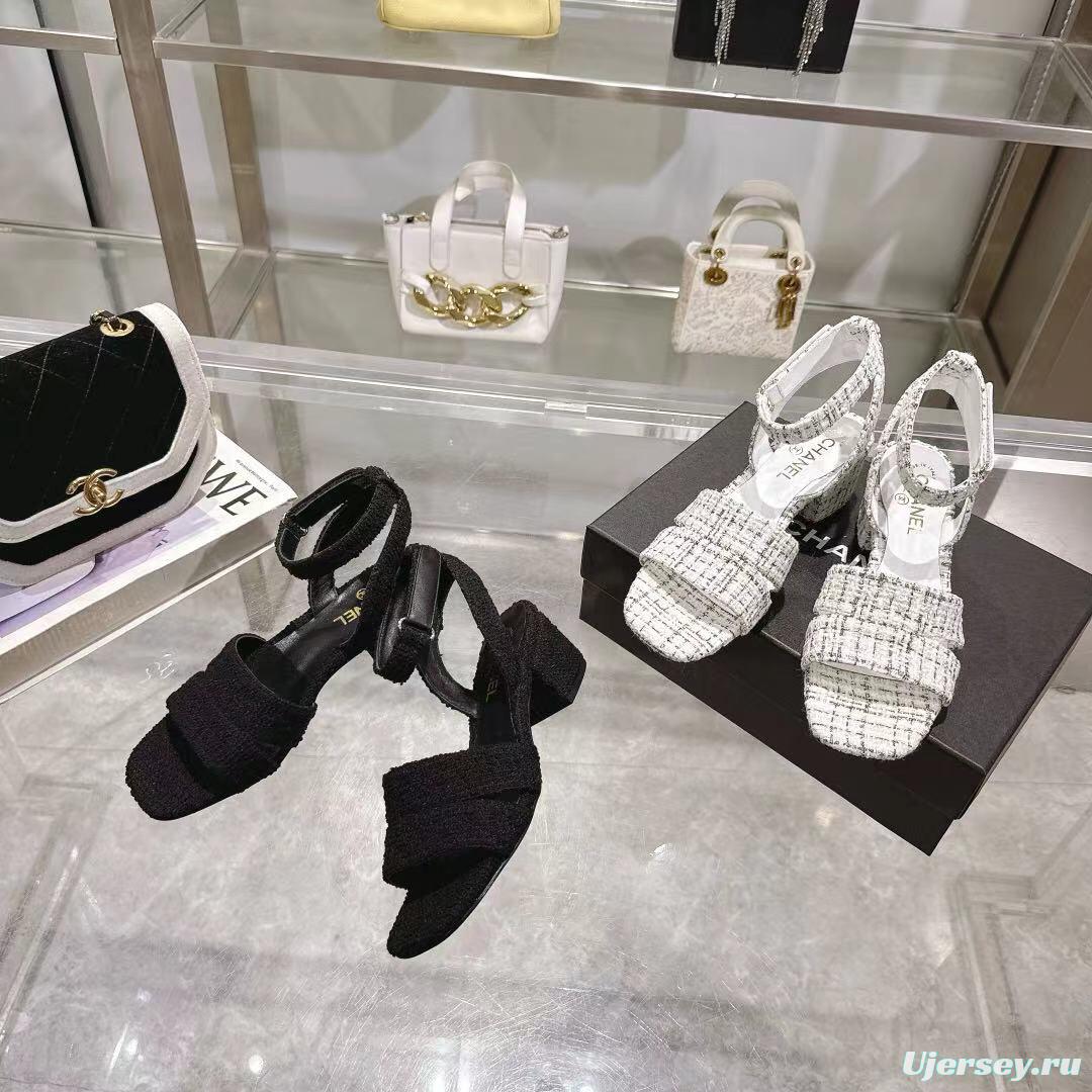 2025 Women Chanel Black Tweed Sandals LY00280