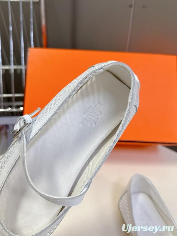 2025 Women Hermès White Leather Mesh Mary Jane KFY00250