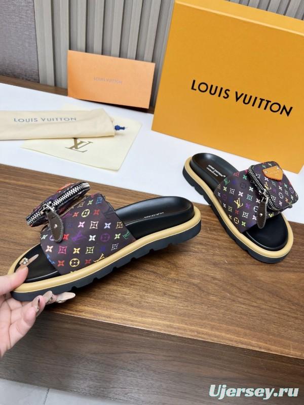 2025 Unisex Louis Vuitton Multicolor Leather Slippers KFY00230