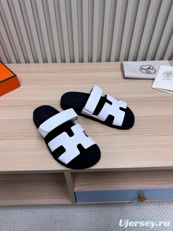2025 Slippers Hermès Black White Leather Slippers
