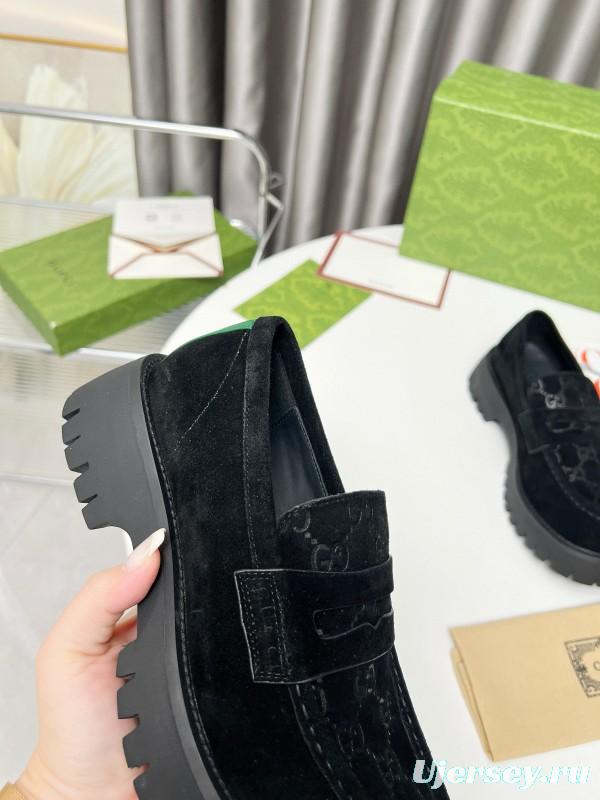 2024 Women Gucci Black Suede Leather Loafers MJ00320