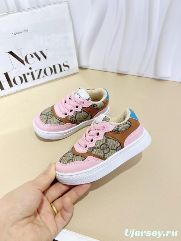 2024 Kids Gucci Pink Beige Canvas Leather Sneakers