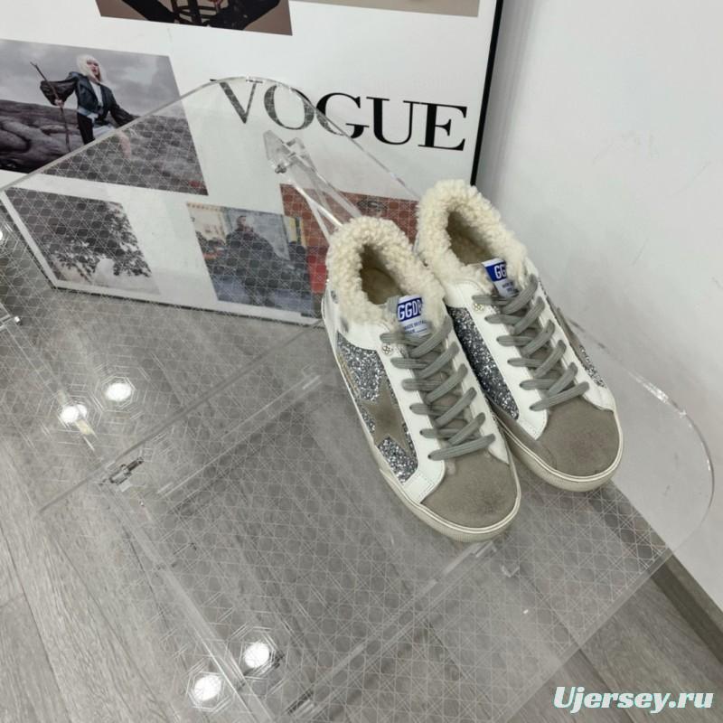 2025 Women GGDB White Silver Suede Leather Glitter Star Sneakers