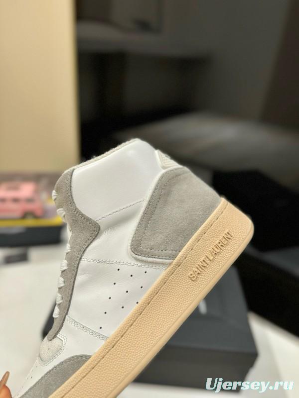2024 Unisex Yves Saint Laurent White Grey Leather High Top Sneakers MJ00390