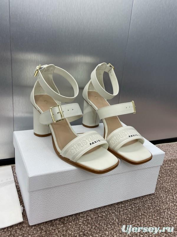 2025 Women Dior White Calfskin Leather Sandals Ankle Strap