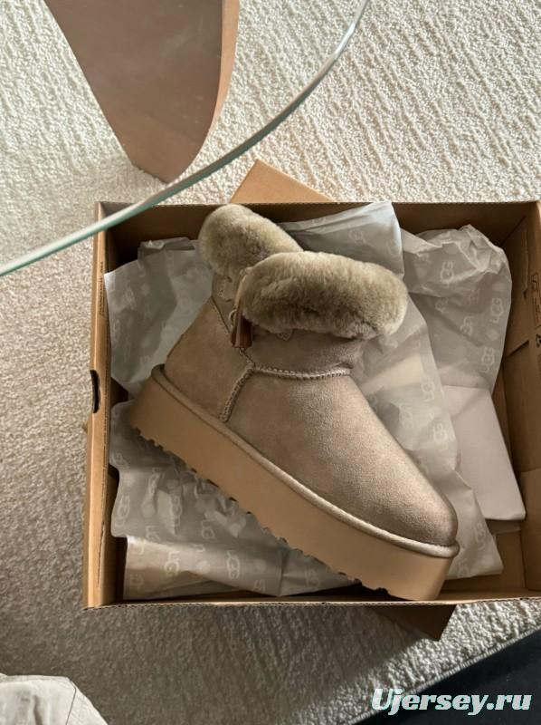 2024 Women UGG Beige Suede Shearling Ankle Boots MJ00170