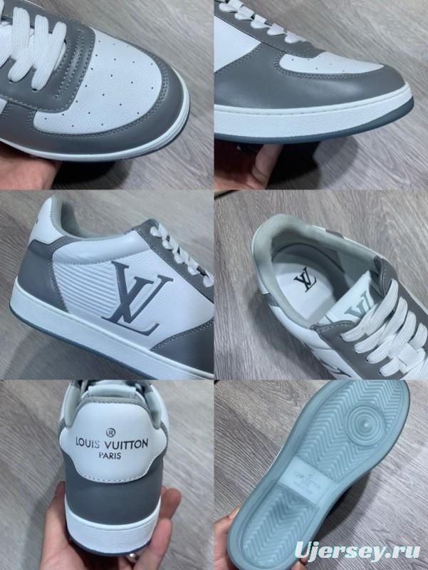 2024 Unisex Louis Vuitton White Grey Calfskin Leather Sneakers MJ00380