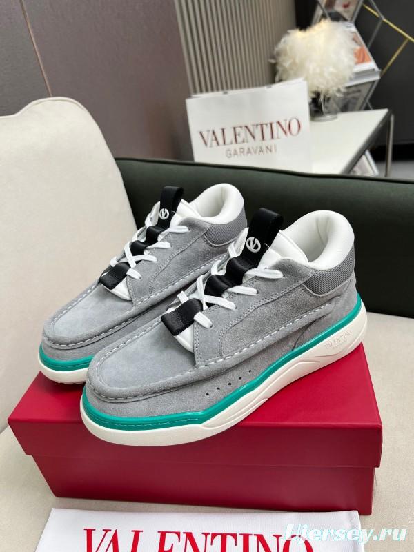 2025 Unisex Valentino Grey White Green Leather Mesh Sneakers LY00390
