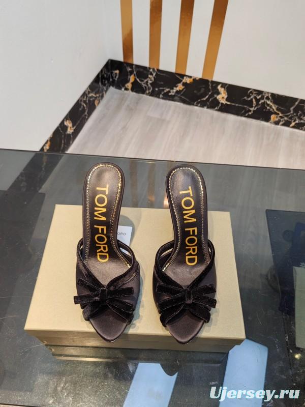 2025 Women TOM FORD Black Velvet High Heel Backless Sandals KFY00290