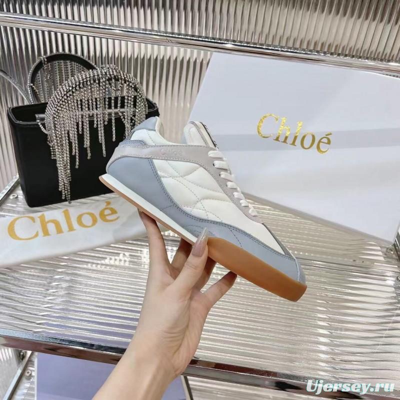 2025 Unisex Chloé White Grey Leather Casual Sneakers LY00280/LY00300