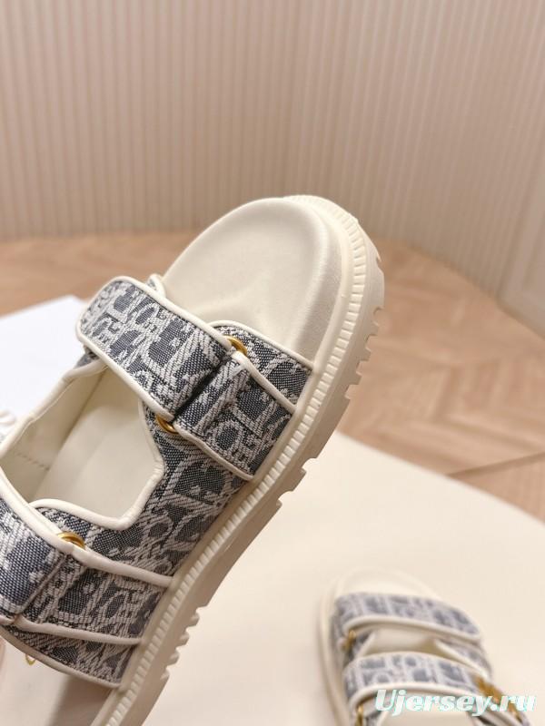 2025 Women Dior Gray Canvas Leather Sandals LY