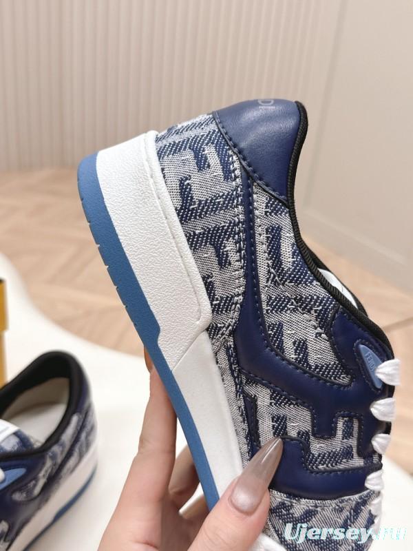 2025 Unisex Fendi Blue White Leather Canvas Plimsolls FF Vintage Design LY00350(F)/LY00360(M)