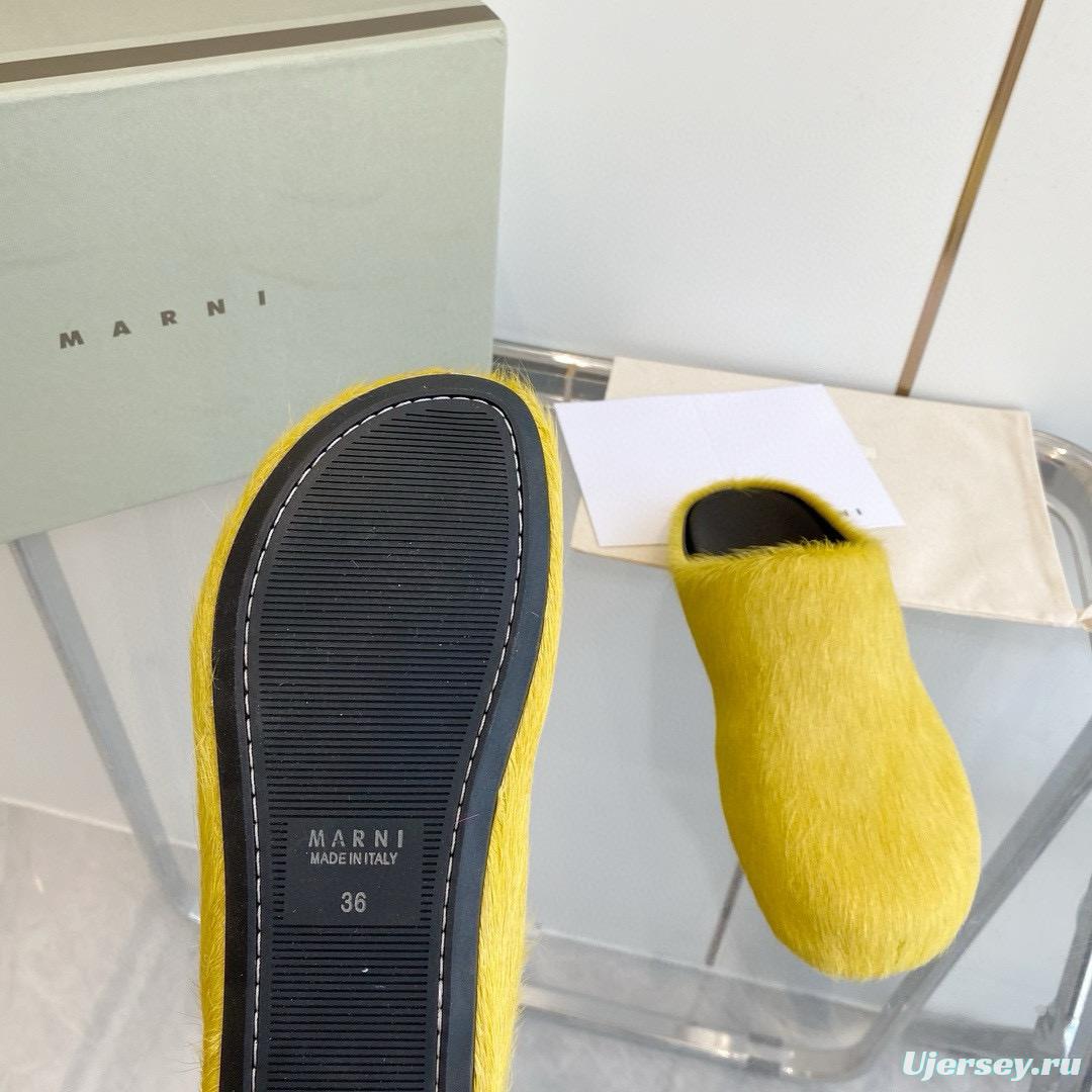 2024 Unisex Marni Yellow Horsehair Leather Mules MJ00320