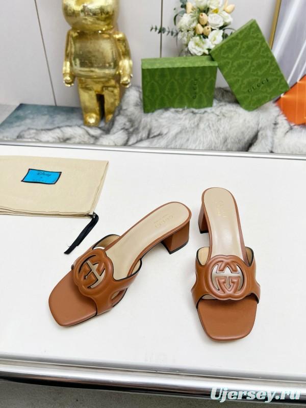 2025 Gucci Brown Leather Slippers MJ00190