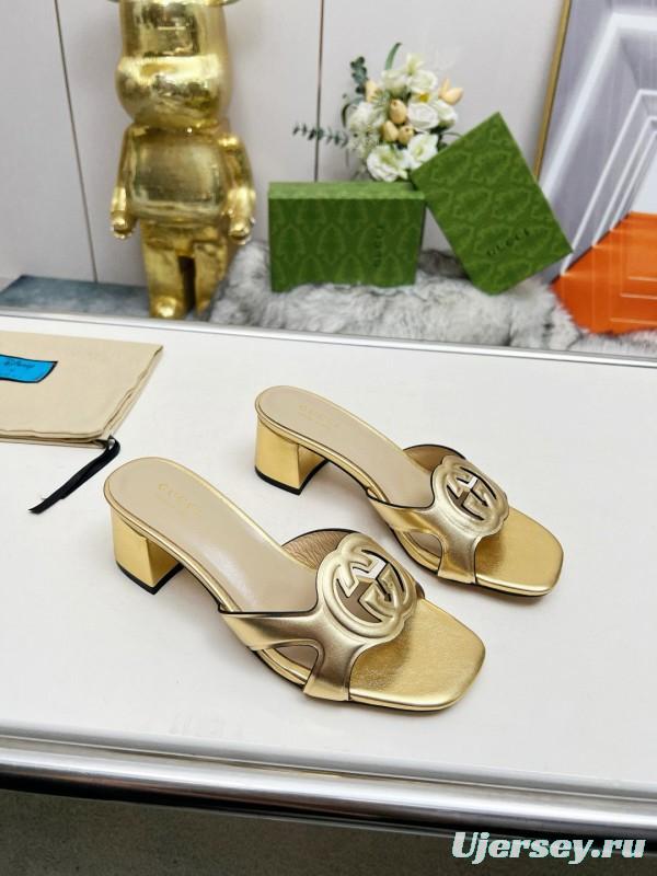 2025 Gucci Gold Leather Slippers