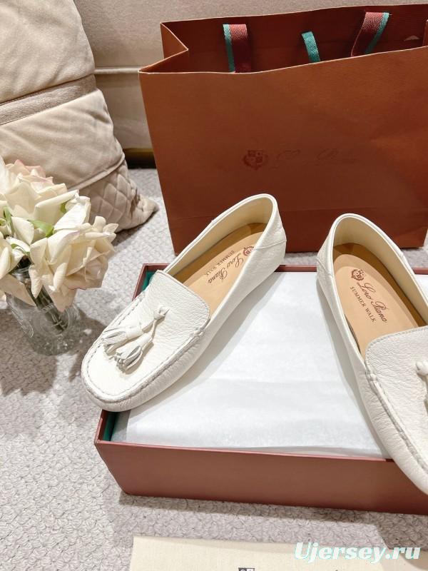 2025 Women Le Parmentier White Leather Loafers Tassel LY00291