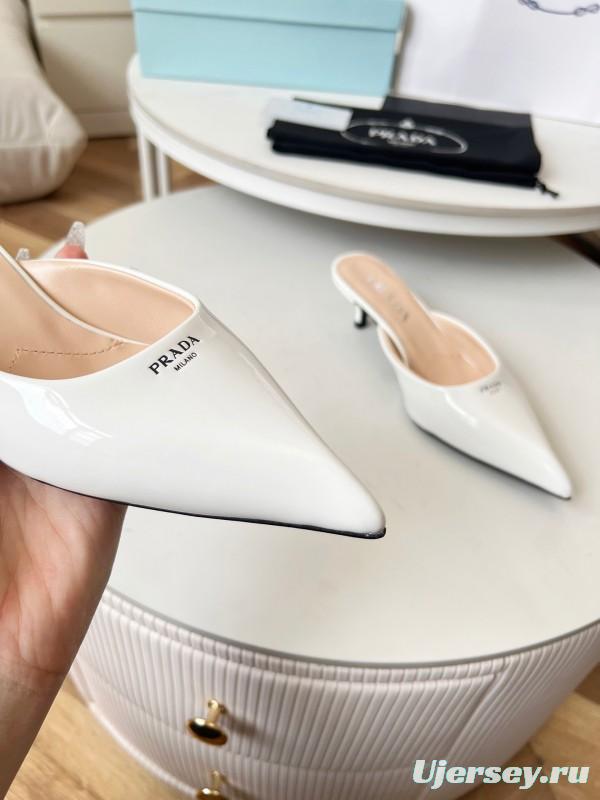 2025 Women Prada White Patent Leather High Heels