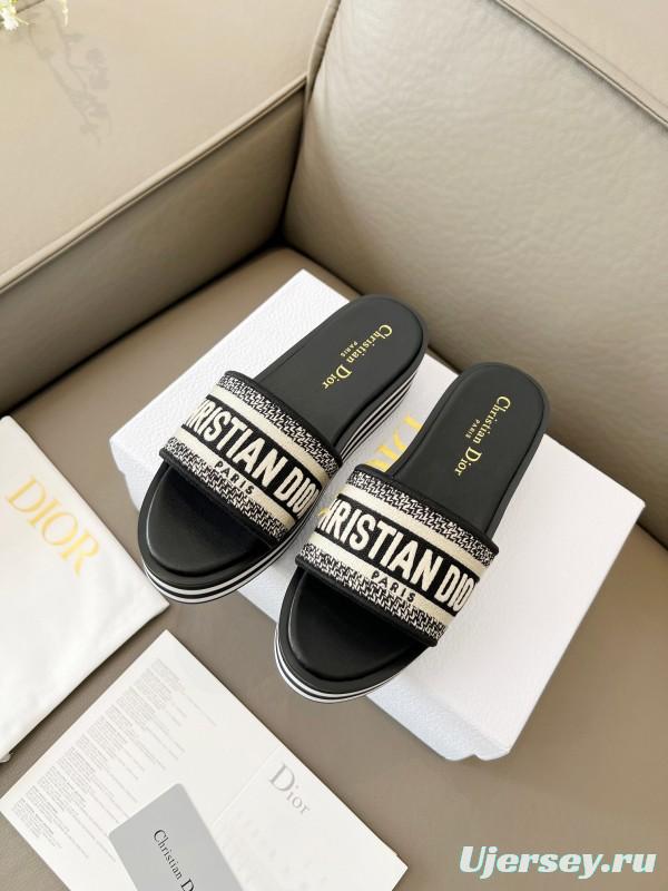 2025 Women Dior Black White Canvas Platform Sandals
