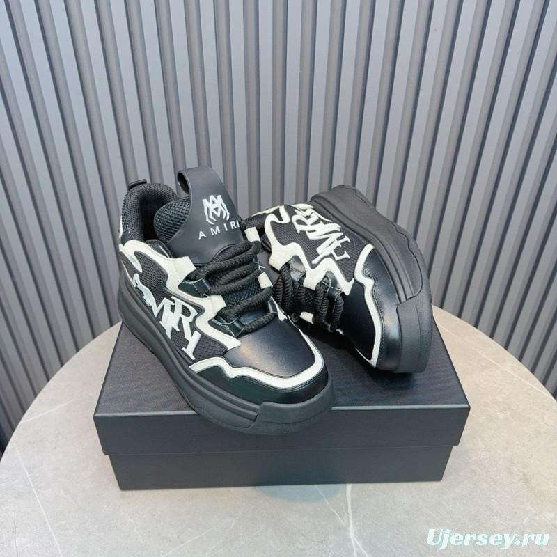 2024 Unisex Amiri Black White Mesh Leather Sneakers MJ00410