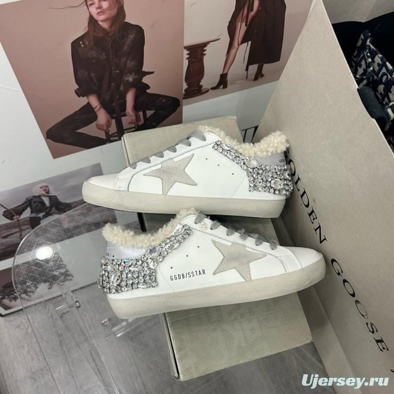 2025 Women GGDB White Grey Leather Shearling Sneakers MJ00260