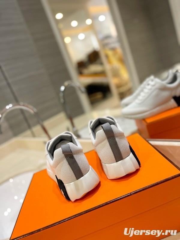 2024 Unisex Hermès White Imported Calf Suede Rain Cloth Casual Sneakers MJ00320