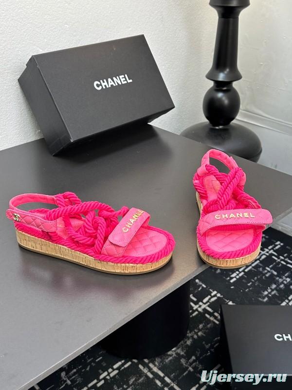2025 Women Chanel Pink Fabric Rope Sandals LY00260