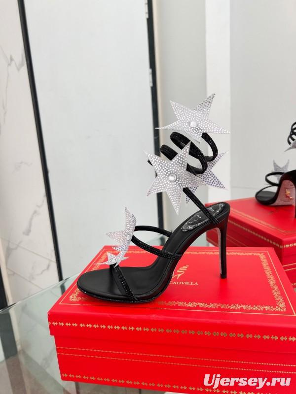 2025 Women RC Black Silk Crystal Star High Heel Sandals LY00340