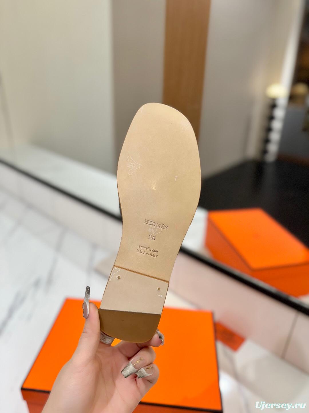 2025 Women Hermès White Leather Slippers