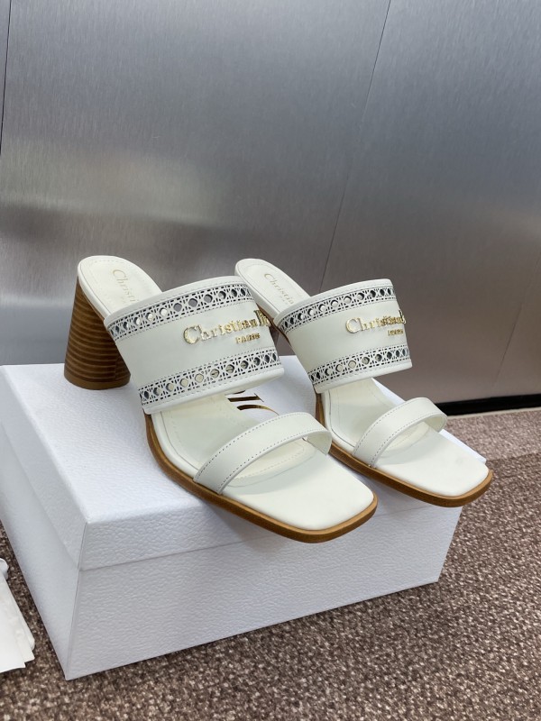 2025 Women Dior White Leather Slide Sandals