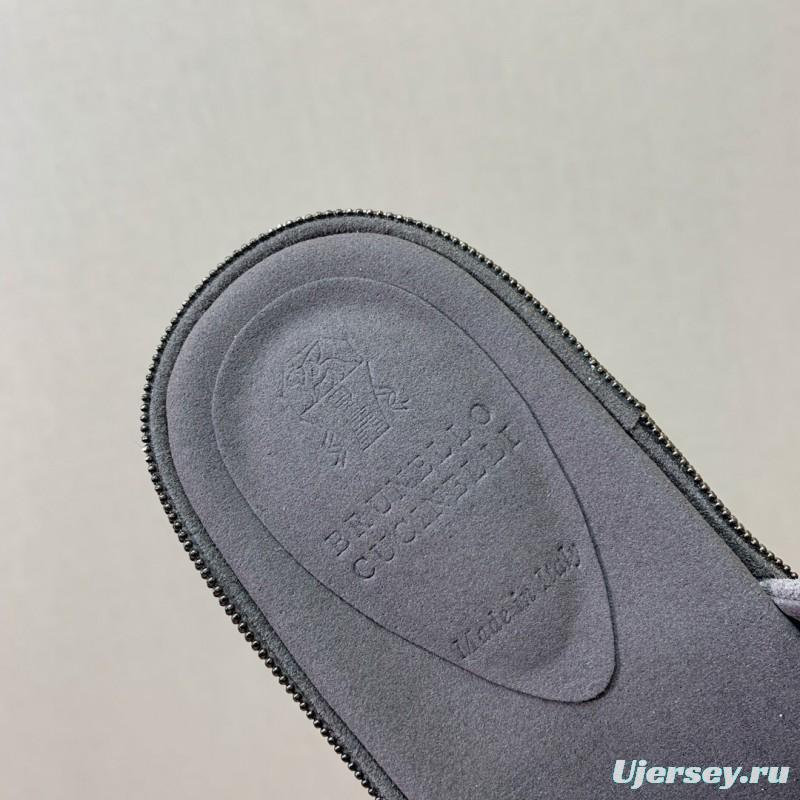 2025 Women BRUNELLO CUCINELLI Grey Suede Platform Slide Sandals Elegant Craftsmanship LY00360(F)