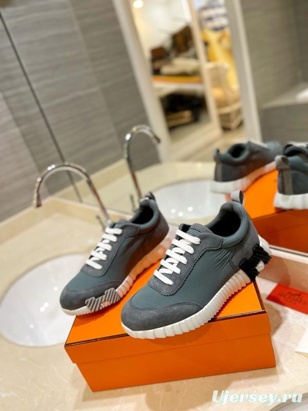 2024 Unisex Hermès Grey Imported Glossy Goat Suede Rain Cloth Sneakers MJ00320