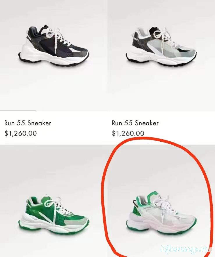 2025 Unisex Louis Vuitton White Green Leather Mesh Rubber Sneakers LY00340