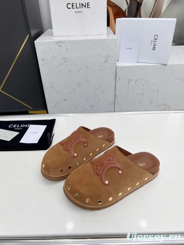 2025 Slippers Celine Brown Suede Leather Slippers LY00240
