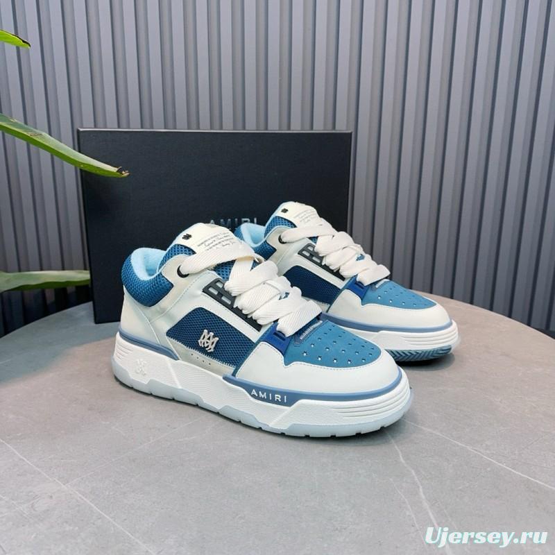 2024 Unisex AMIRI Blue White Leather Mesh Sneakers MJ00360