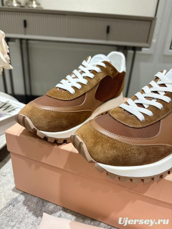 2025 Unisex Gianvito Rossi Brown White Leather Suede Mesh Sneakers KFY00340