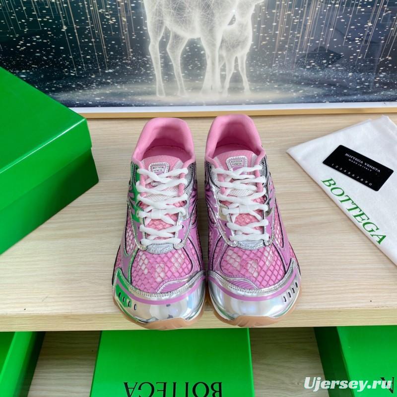 2025 Women BV Pink Silver Mesh Leather Running Sneakers