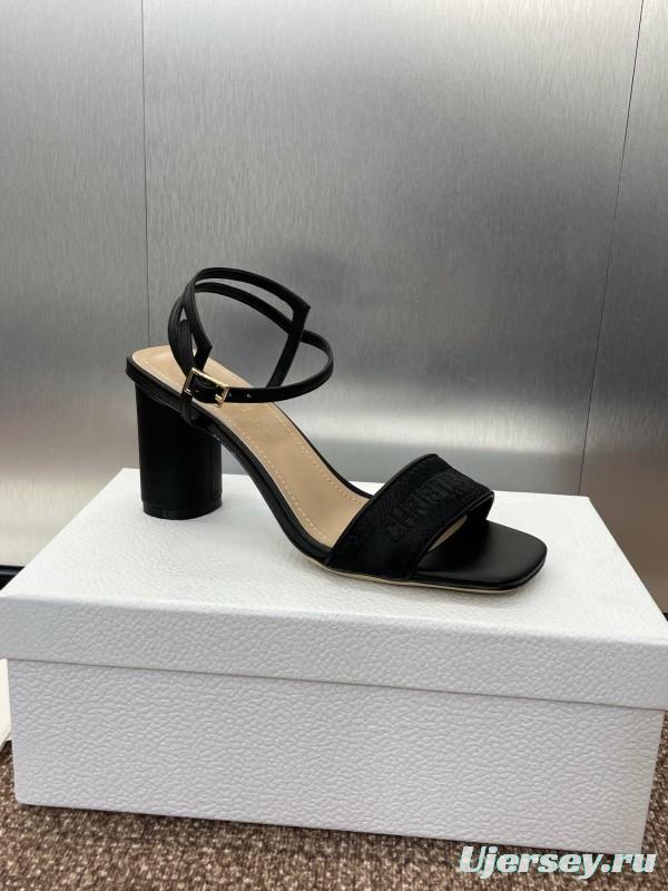 2025 Women Dior Black Leather Fabric Sandals