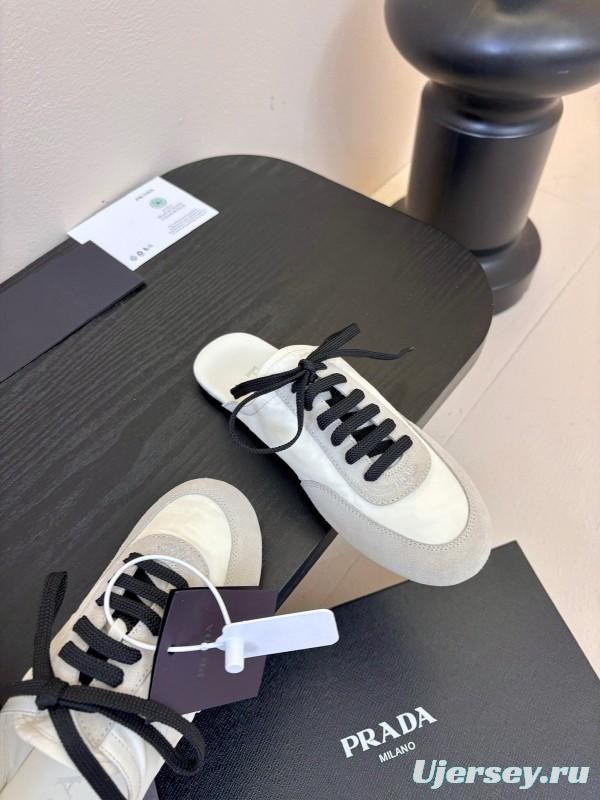 2025 Women Prada White Black Grey Suede Leather Sneaker KFY00260