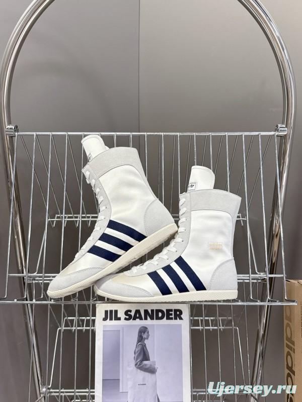 2025 Unisex Adidas White High-Top Sneakers Suede And Fabric Retro Design Original Sole KFY00320