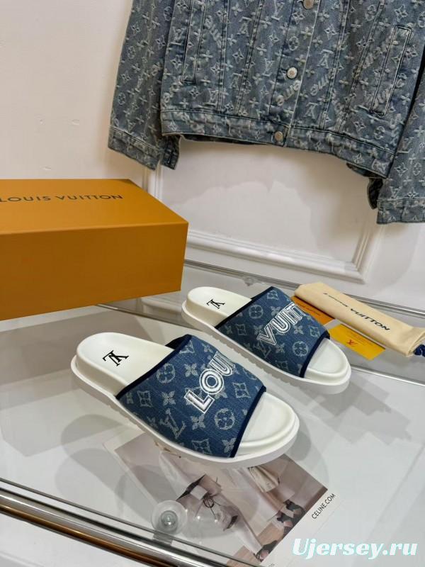 2025 Slippers Louis Vuitton Blue Denim Canvas Slippers LY